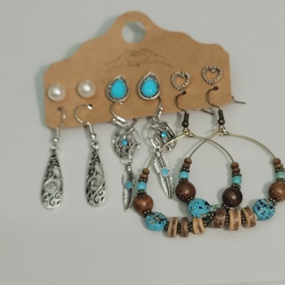 Boho Turquoise Colored Earrings 6 Pair - Picture 4 of 6